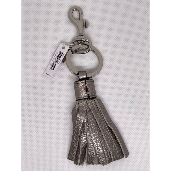 NWT Coach Silver Leather Tassel Key Fob Keychain - Picture 5 of 6